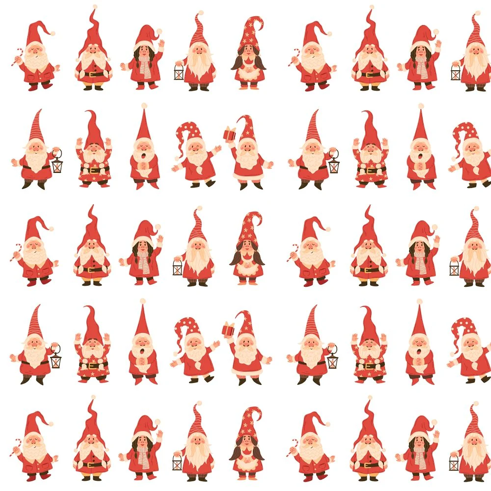 Santa Claus Gnomes Fabric - White