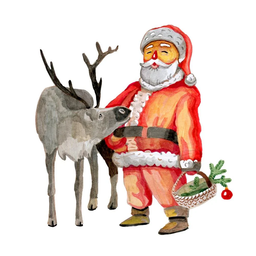 Santa With Reindeer Fabric Panel