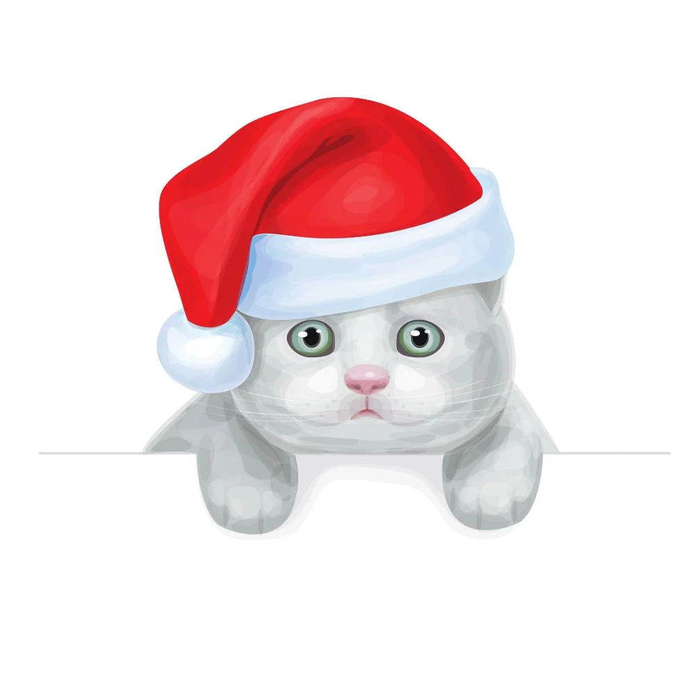 Santa's Pet Kitten Fabric Panel