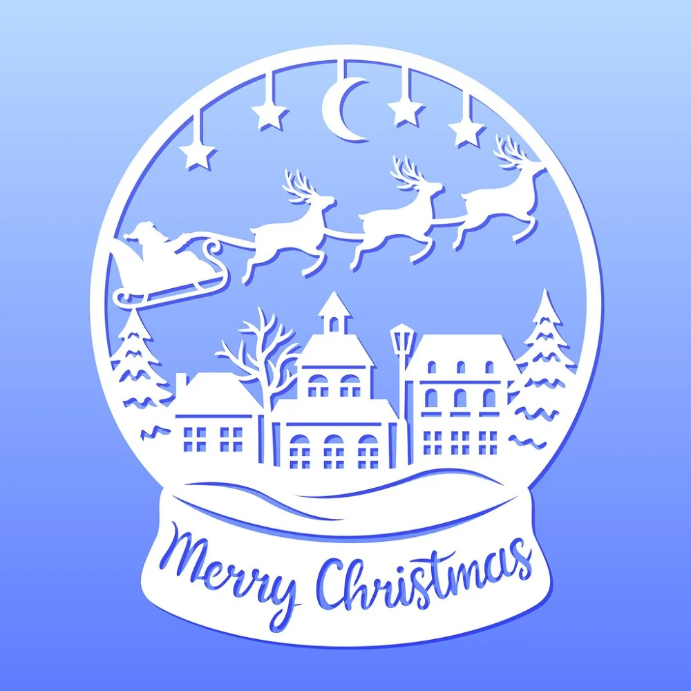 Santa's Sleigh Snowglobe Fabric Panel - Blue