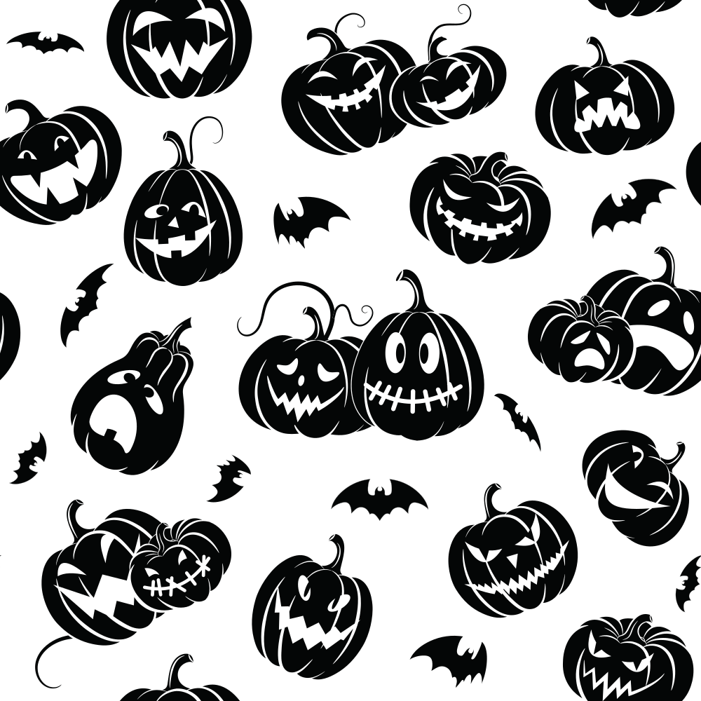 Scary Pumpkins and Bats Fabric - Black/White
