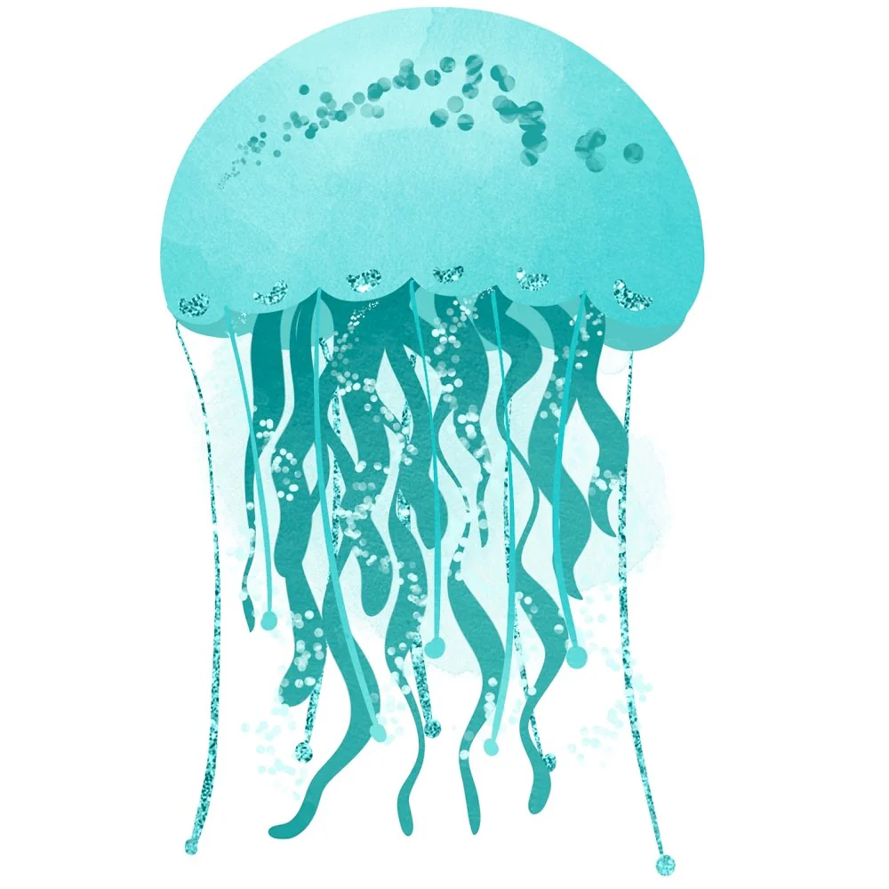 Sea Jellyfish Light Blue Fabric Panel