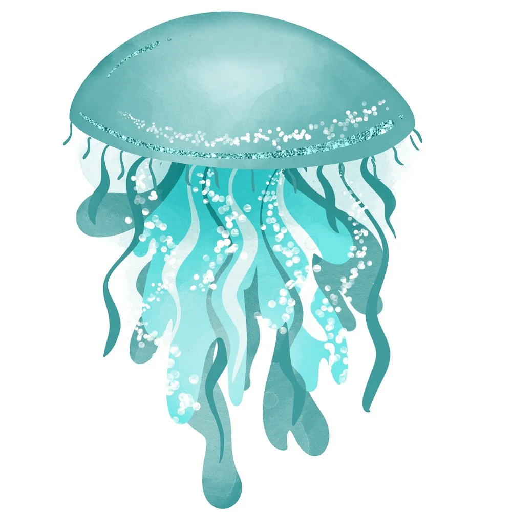 Sea Jellyfish Teal Fabric Panel