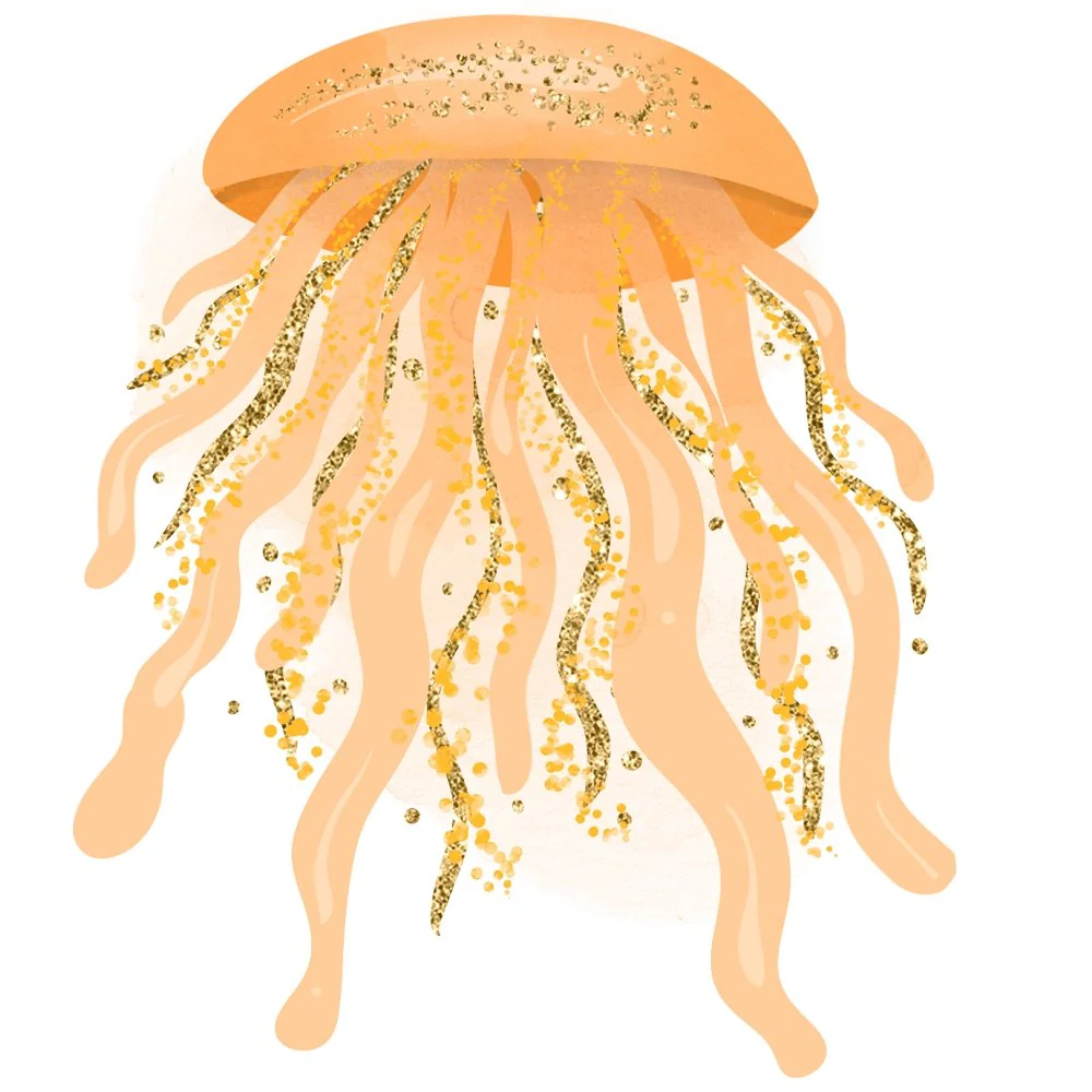 Sea Jellyfish Yellow Fabric Panel