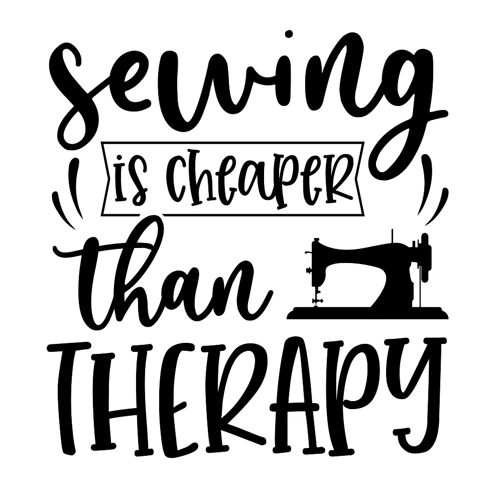 Sewing Is Cheaper Than Therapy Fabric Panel - Black/White
