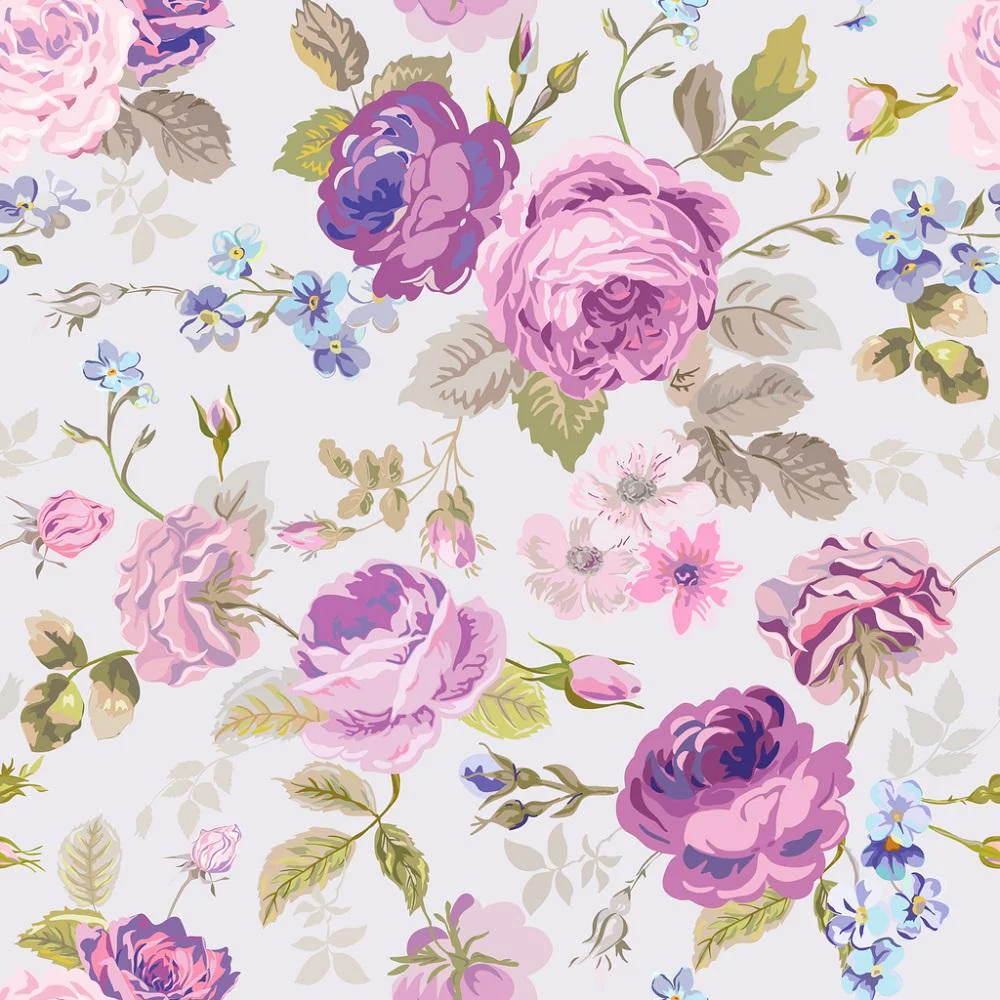 Shabby Chic Floral Fabric - Purple