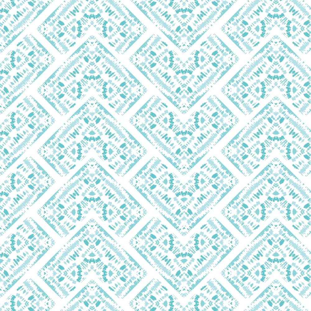 Shibori Mirrored Chevron Fabric - Aqua