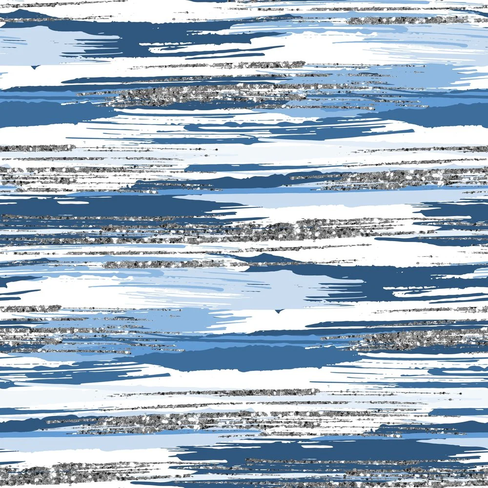 Silver Glitter and Brush Stroke Fabric - Blue Dart