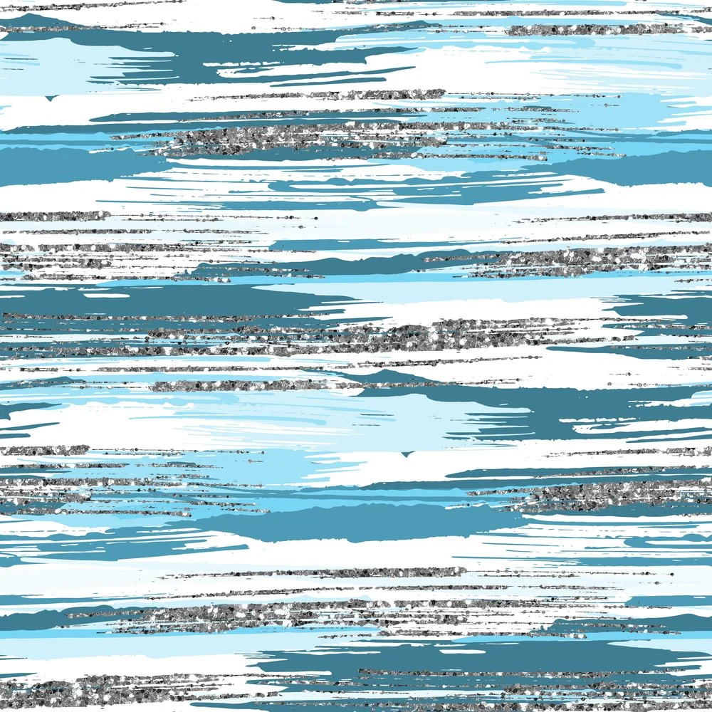 Silver Glitter and Brush Stroke Fabric - Blue Mana