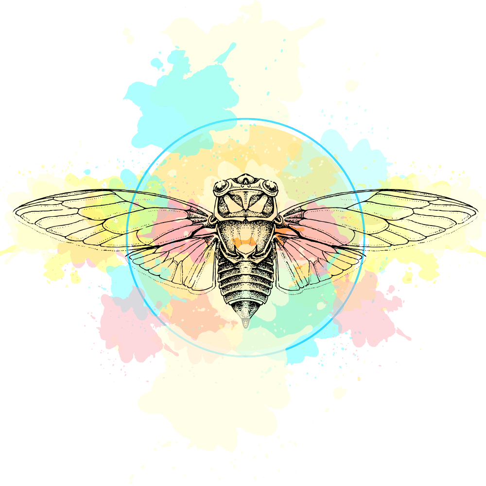 Sketched Colorful Cicada Fabric Panel