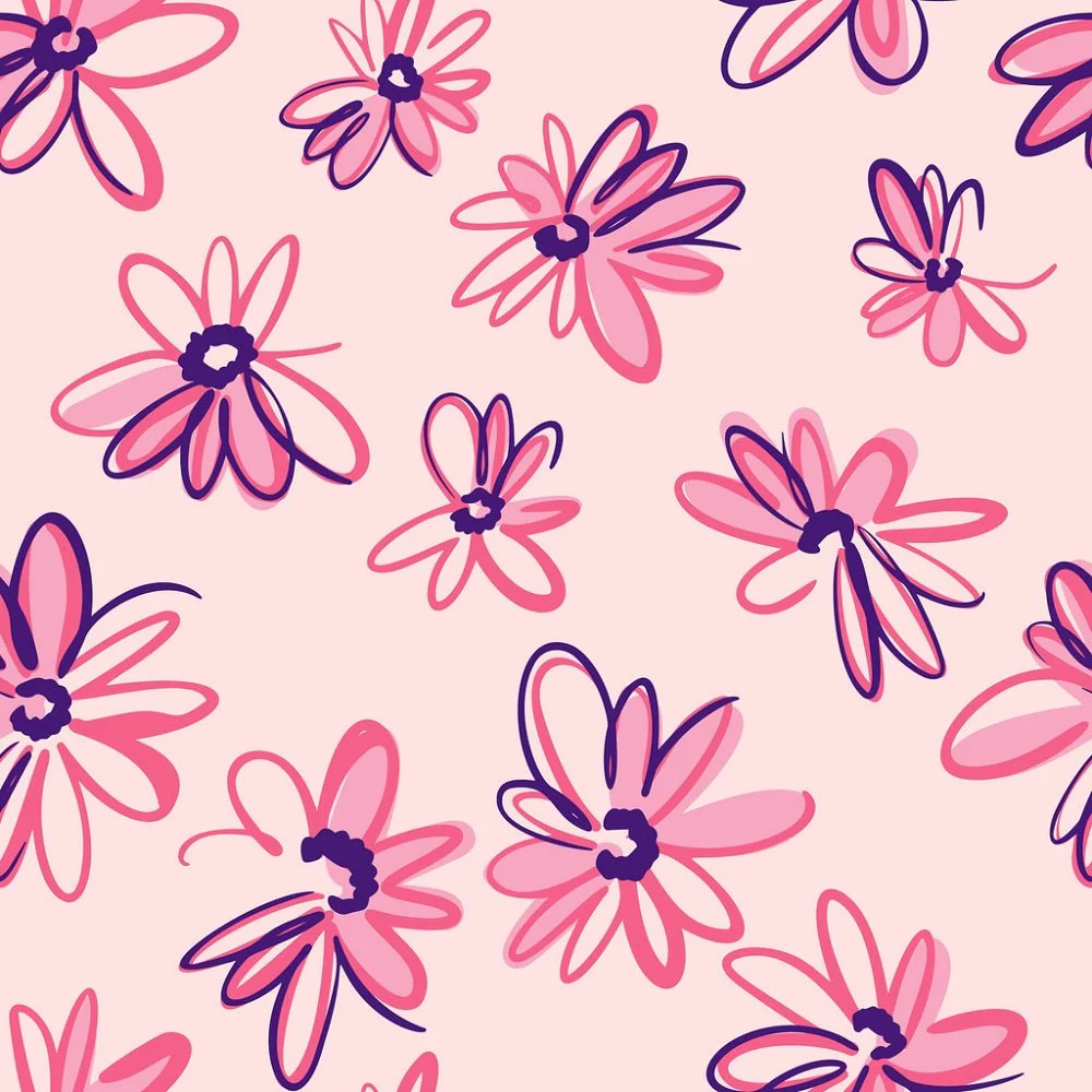 Sketched Meadow Daisies Fabric - Pink