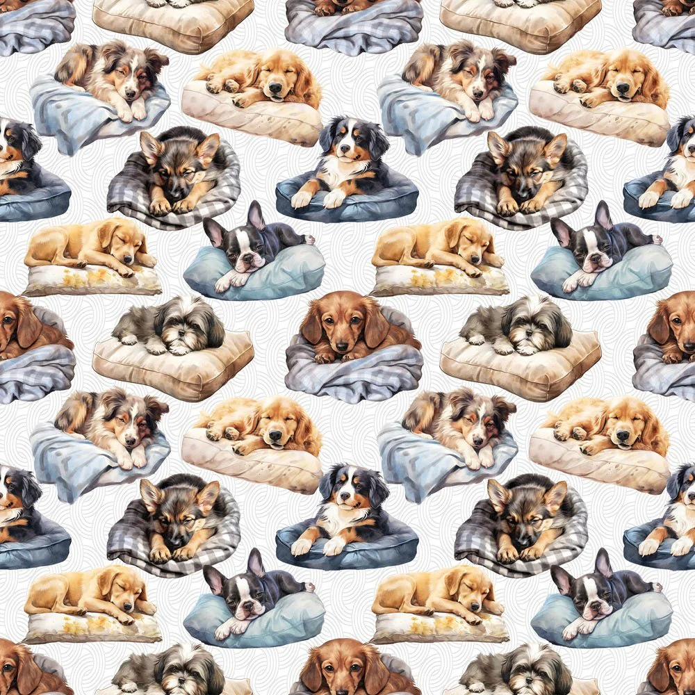Sleeping Pups In Doggy Beds Fabric