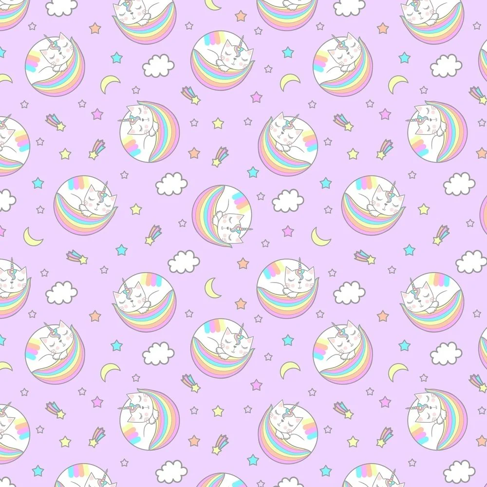 Sleepy Unicorn Cat Fabric - Pink