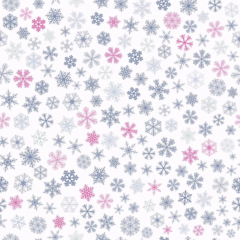 Small Snowflakes Fabric - Pink/Gray