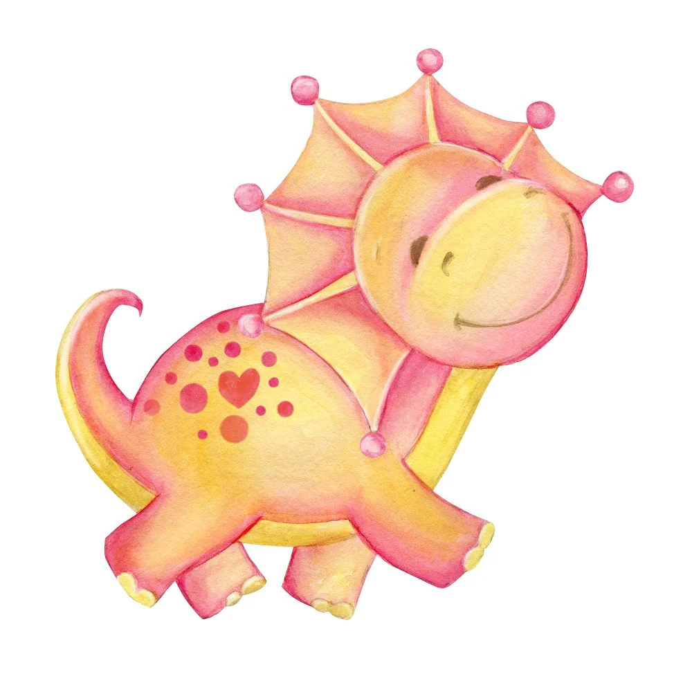 Smiling Cartoon Triceratops Fabric Panel