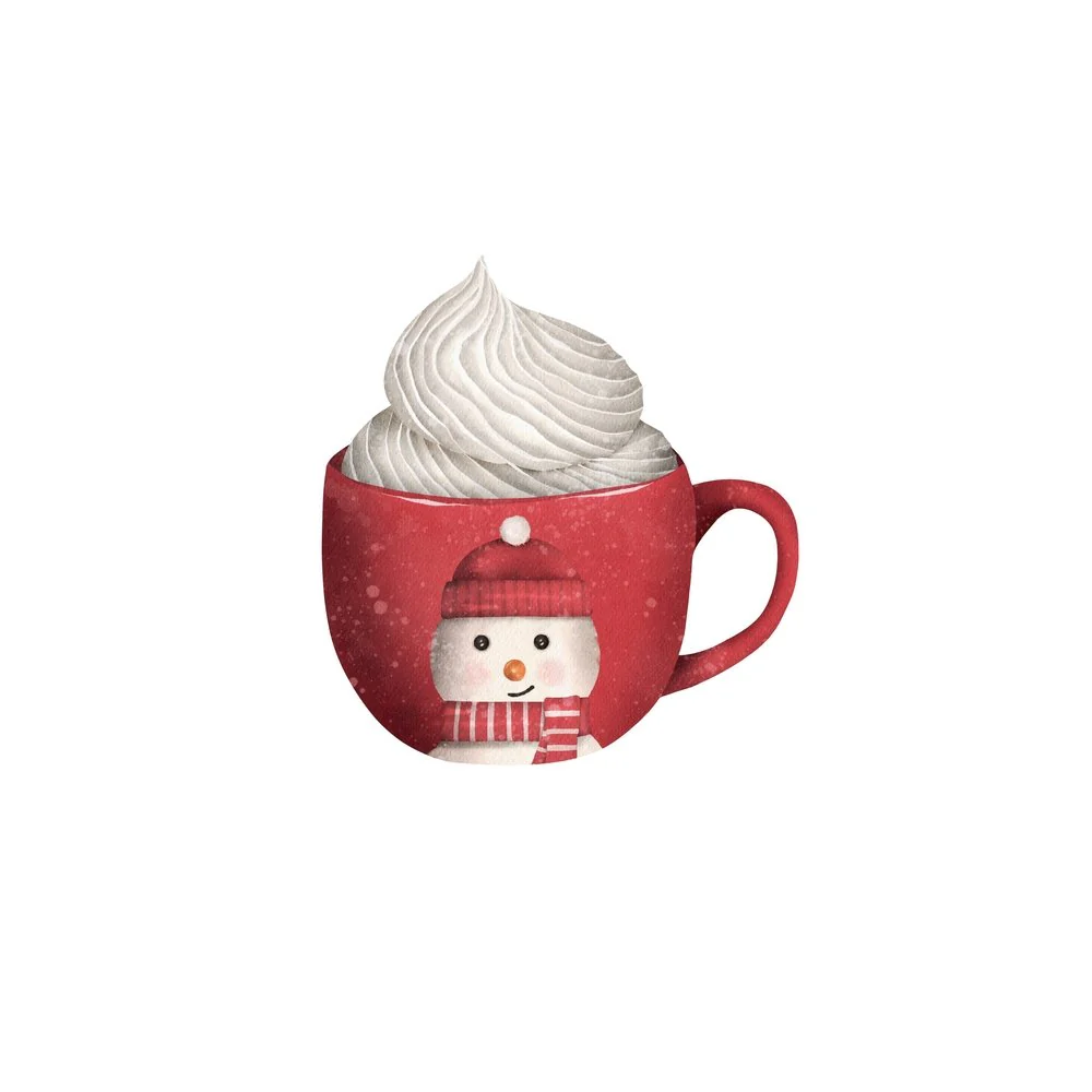 Snowman Christmas Mug Fabric Panel - White