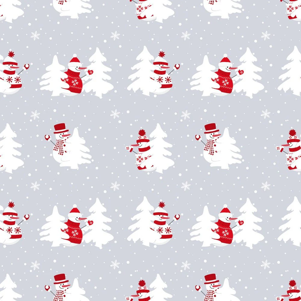 Snowmen in Red Sweaters with Trees Fabric