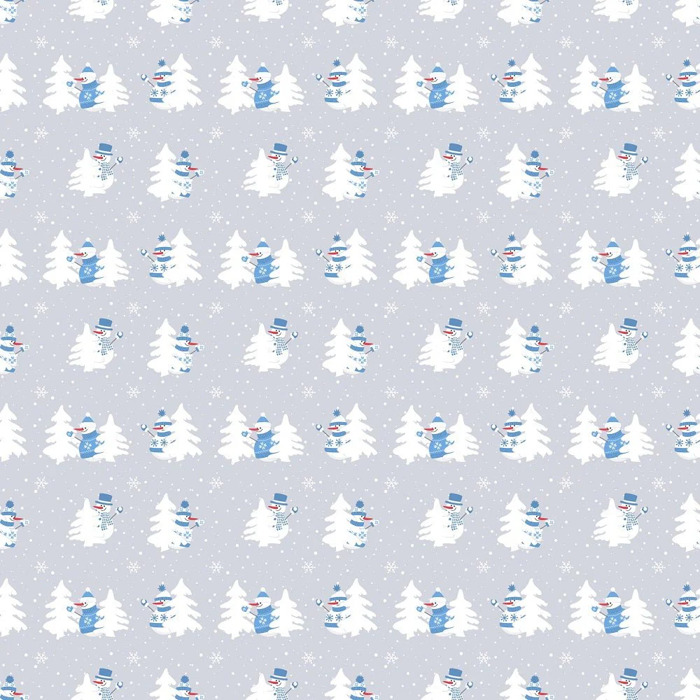 Snowmen in Sweaters with Trees Fabric