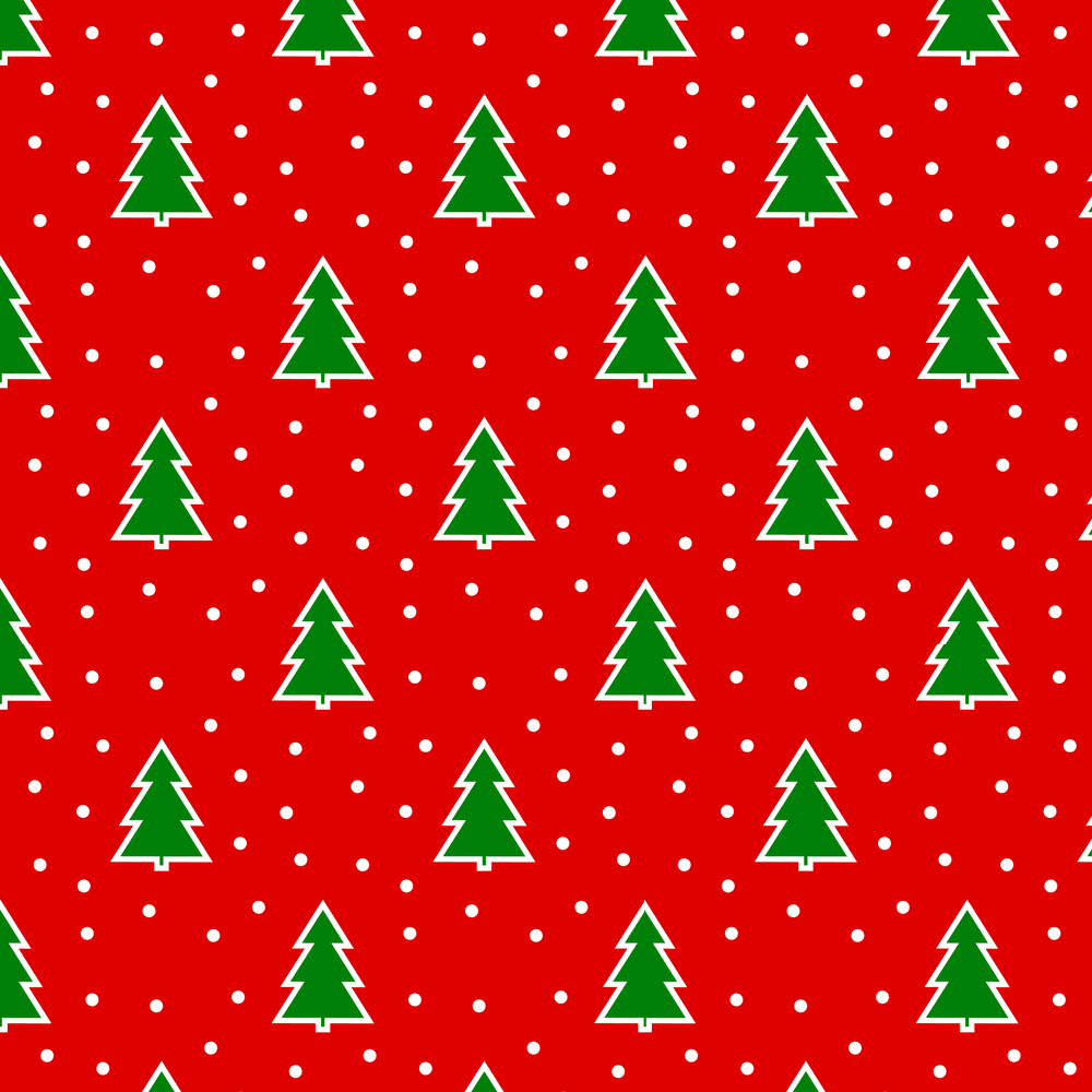 Snowy Christmas Tree Fabric - Red
