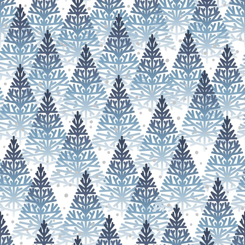 Snowy Christmas Trees Fabric - Blue
