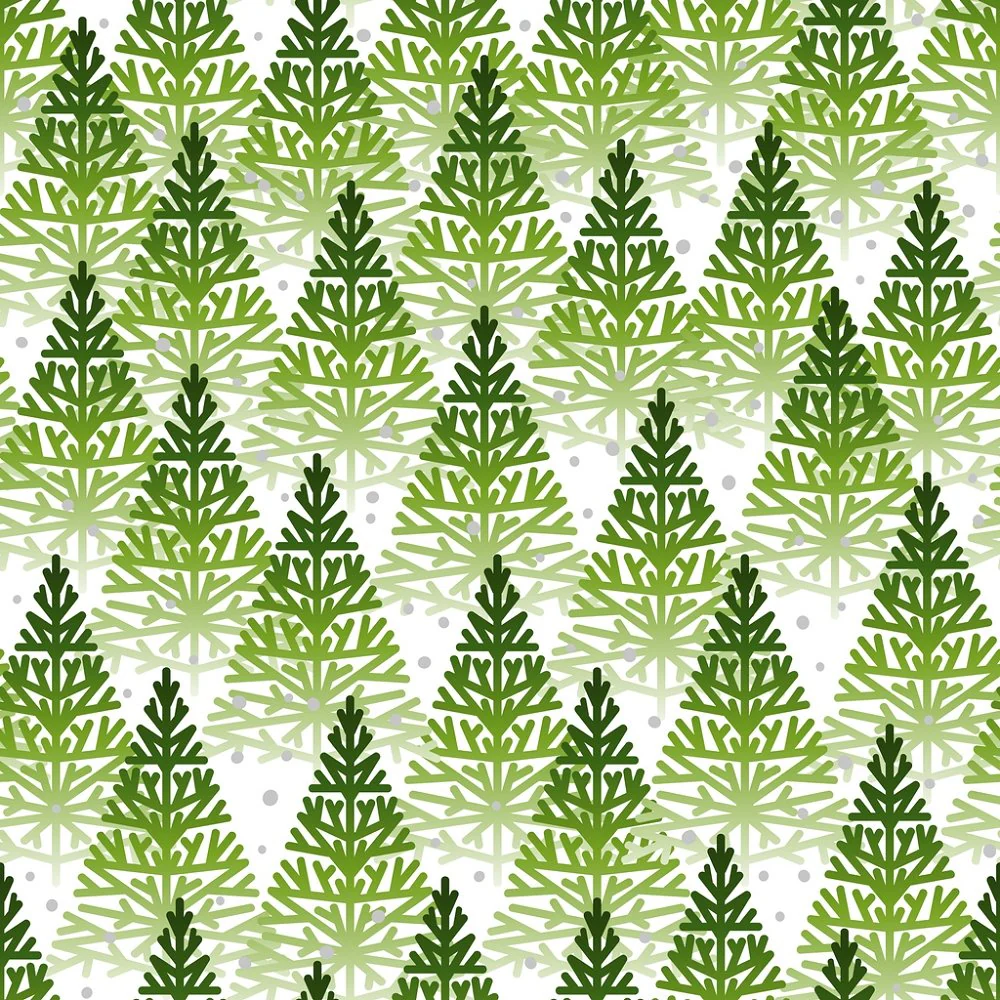 Snowy Christmas Trees Fabric - Green