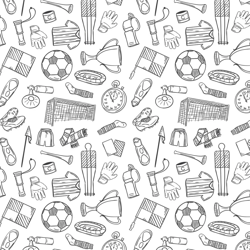 Soccer Symbols Fabric - White