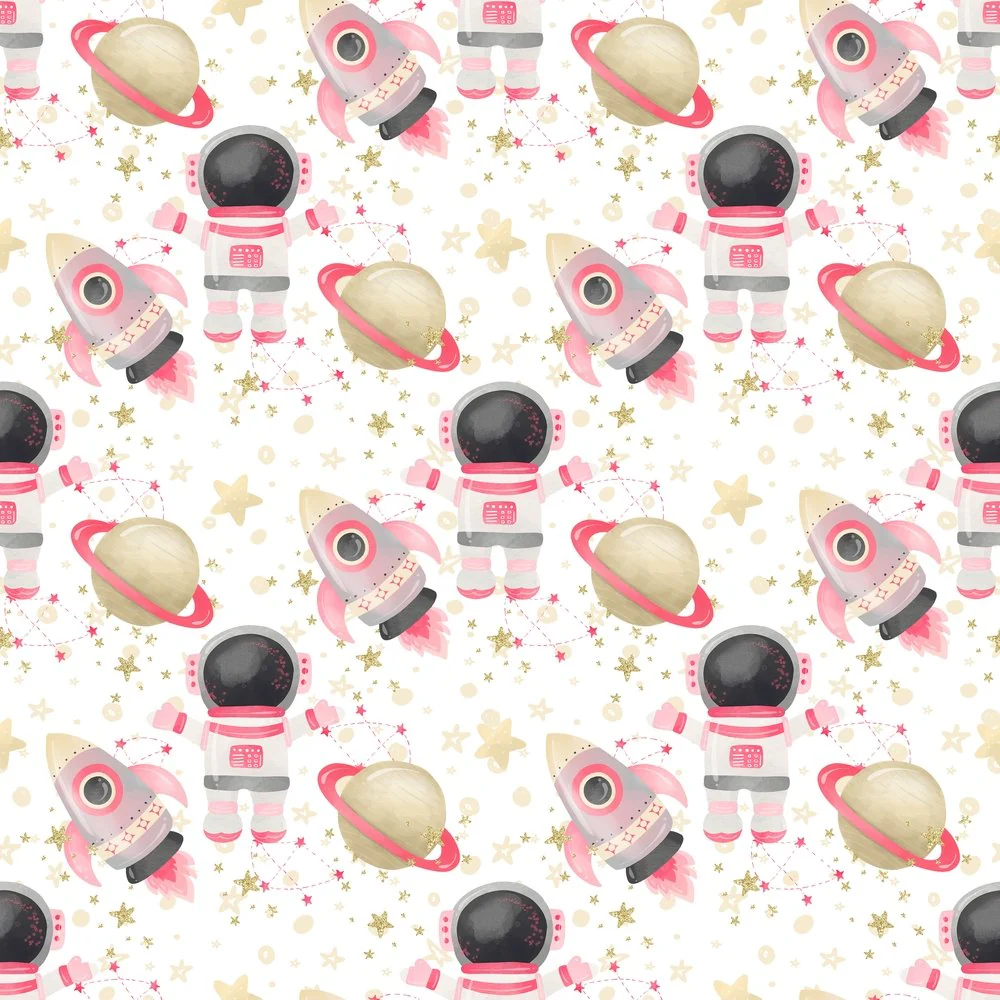 Space Girls Astronauts Fabric - White