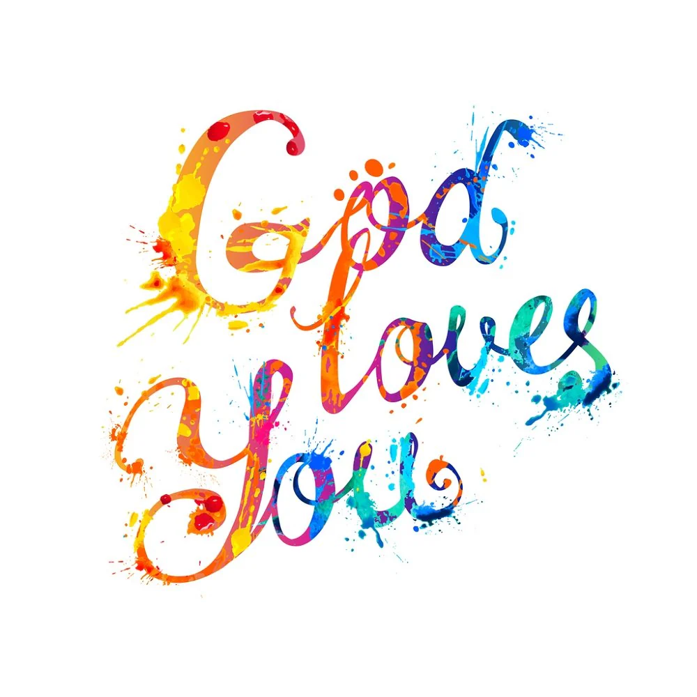Splash Paint God Loves You Fabric Panel - Multi
