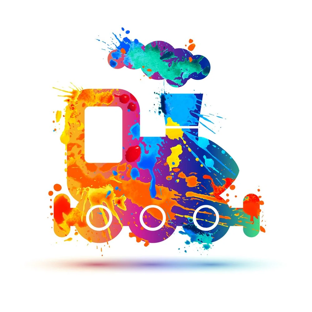 Splash Paint Locomotive Icon Fabric Panel - Multi