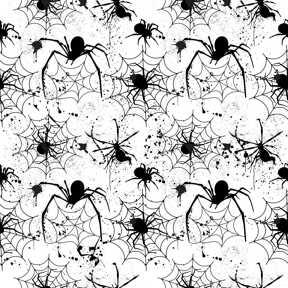 Spooky Paint Splatter Spider Fabric - Black & White