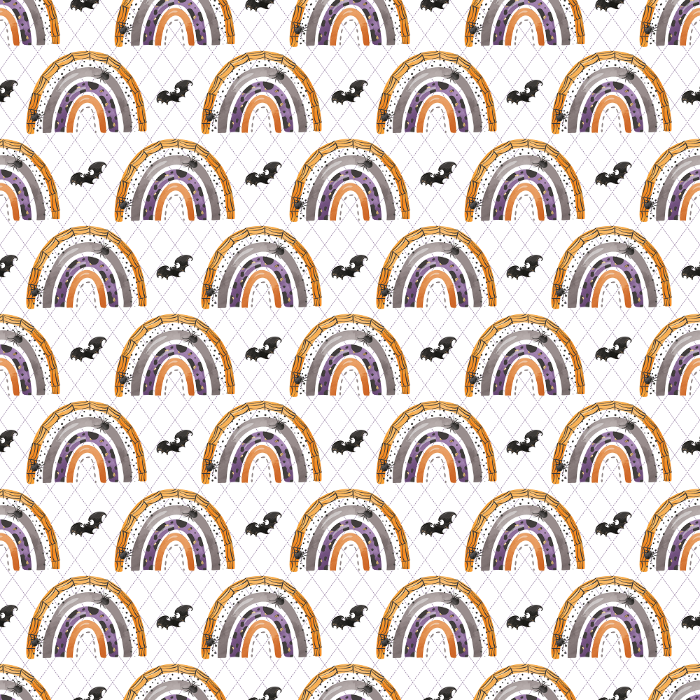 Spooky Rainbows & Bats Fabric - White