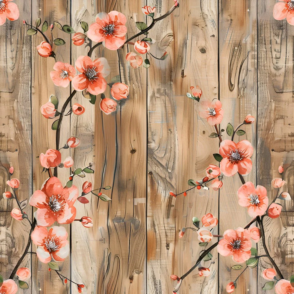 Spring Floral on Wood Planks Pattern #8 Fabric
