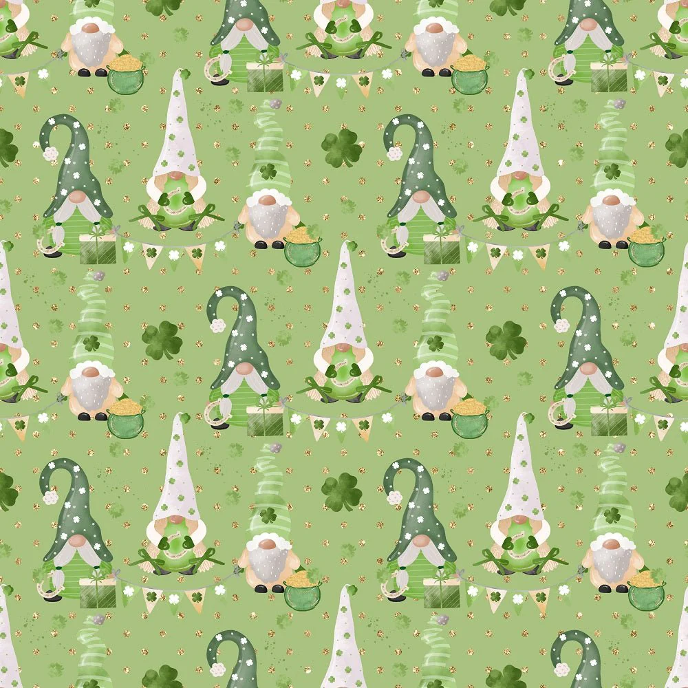 St Patrick's Day Gnomes Fabric - Green