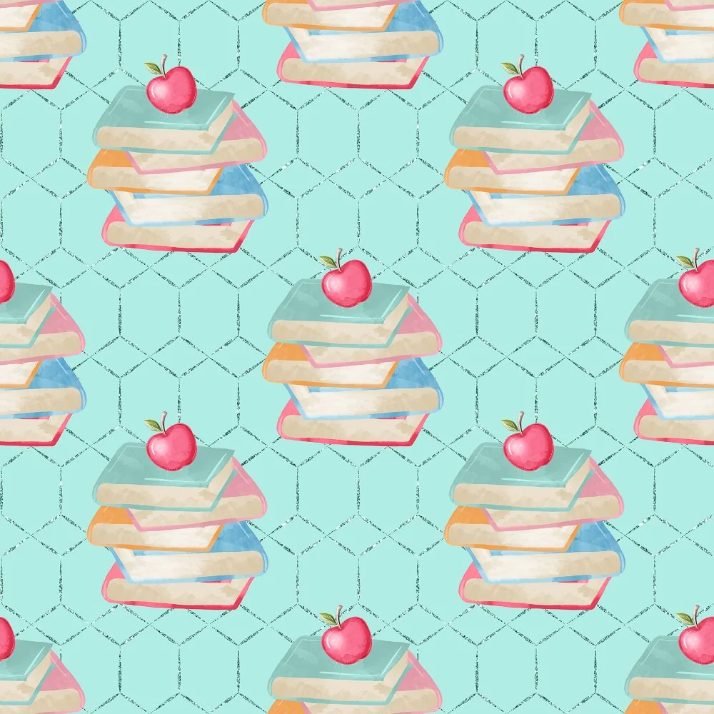 Stack of Books Fabric - Teal