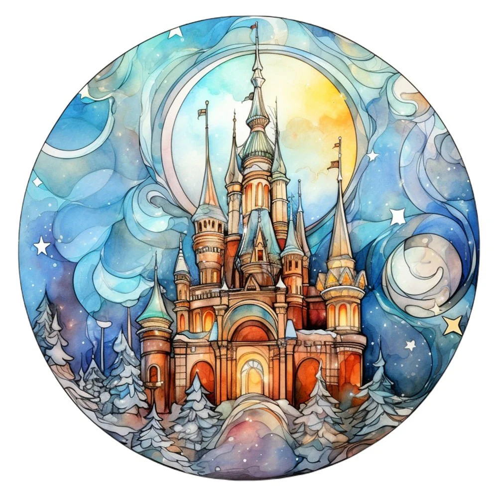 Stained Glass Castle #3 Fabric Panel