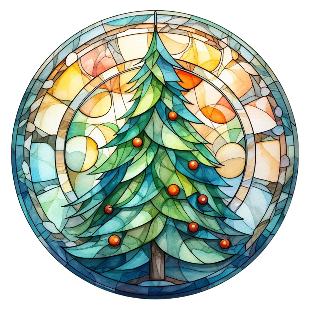 Stained Glass Christmas Tree #2 Fabric Panel