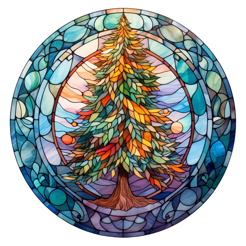 Stained Glass Christmas Tree #4 Fabric Panel
