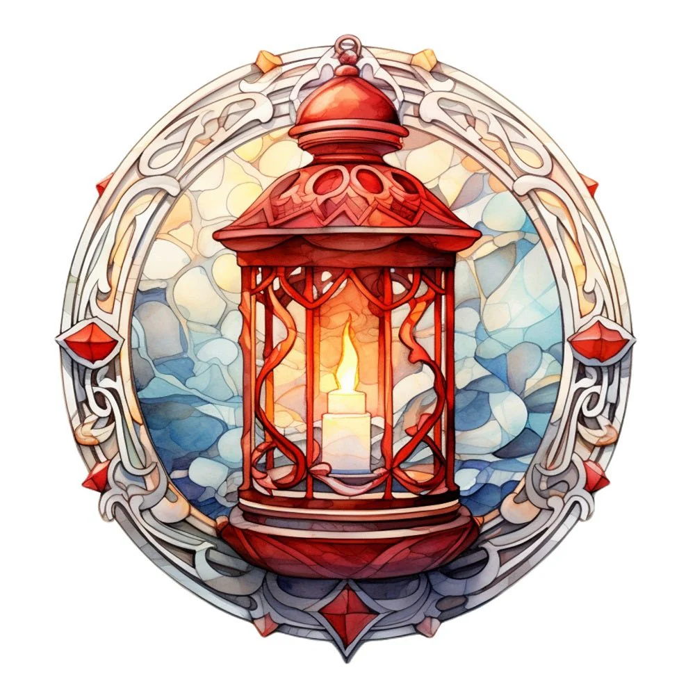 Stained Glass Red Lantern Fabric Panel
