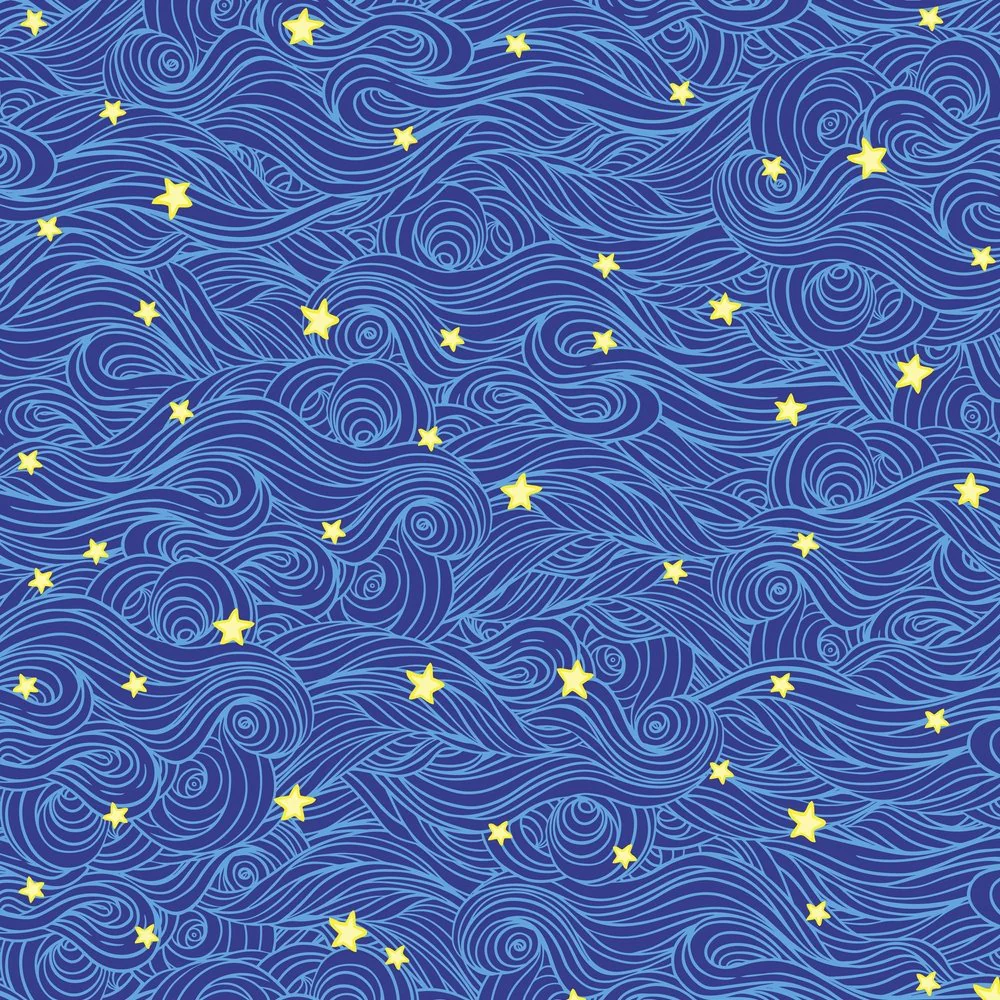 Stars and Clouds Fabric - Blue