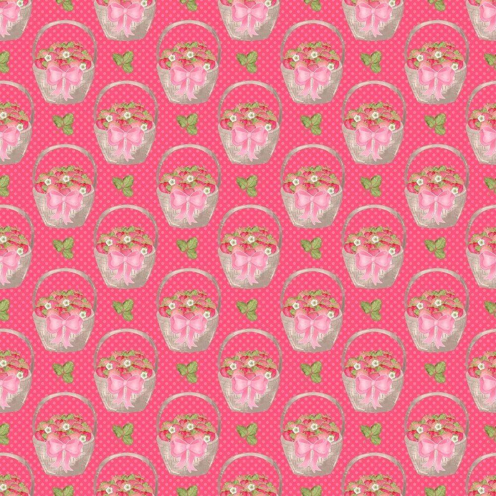 Strawberry Baskets on Dots Fabric - Dark Pink