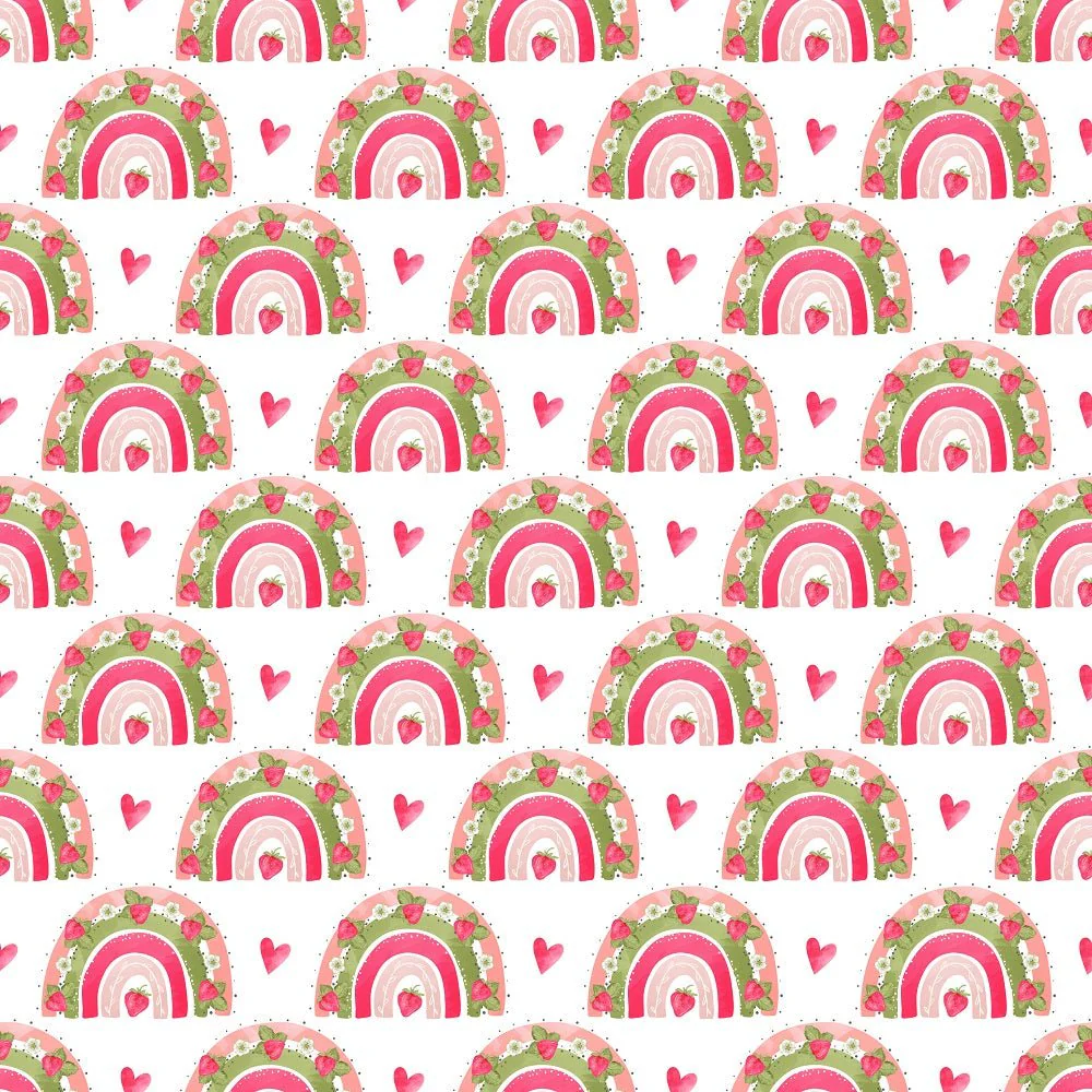Strawberry Hearts Fabric - White