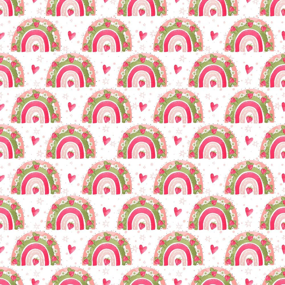 Strawberry Rainbows & Hearts Fabric - White