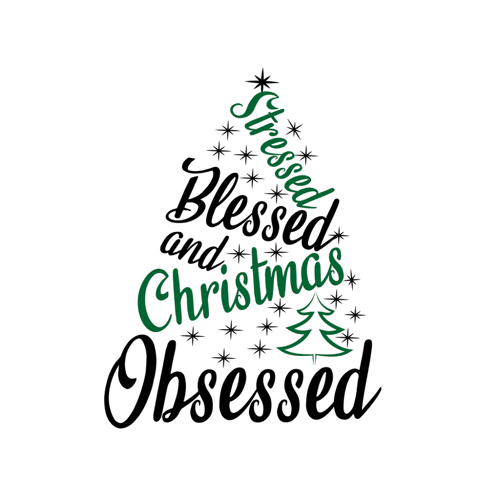 Stressed Blessed & Christmas Obsessed Fabric Panel - White