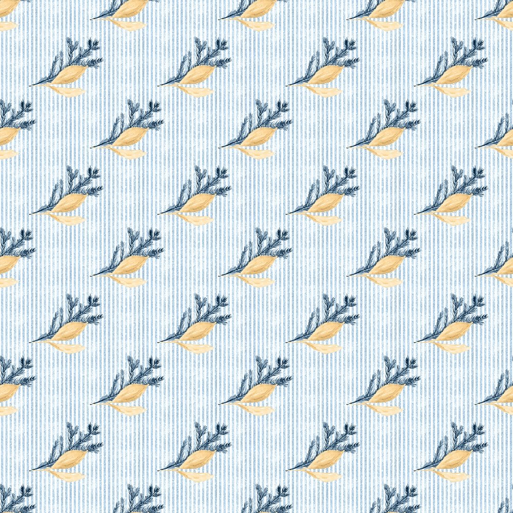 Striped Winter Branch Fabric - Blue