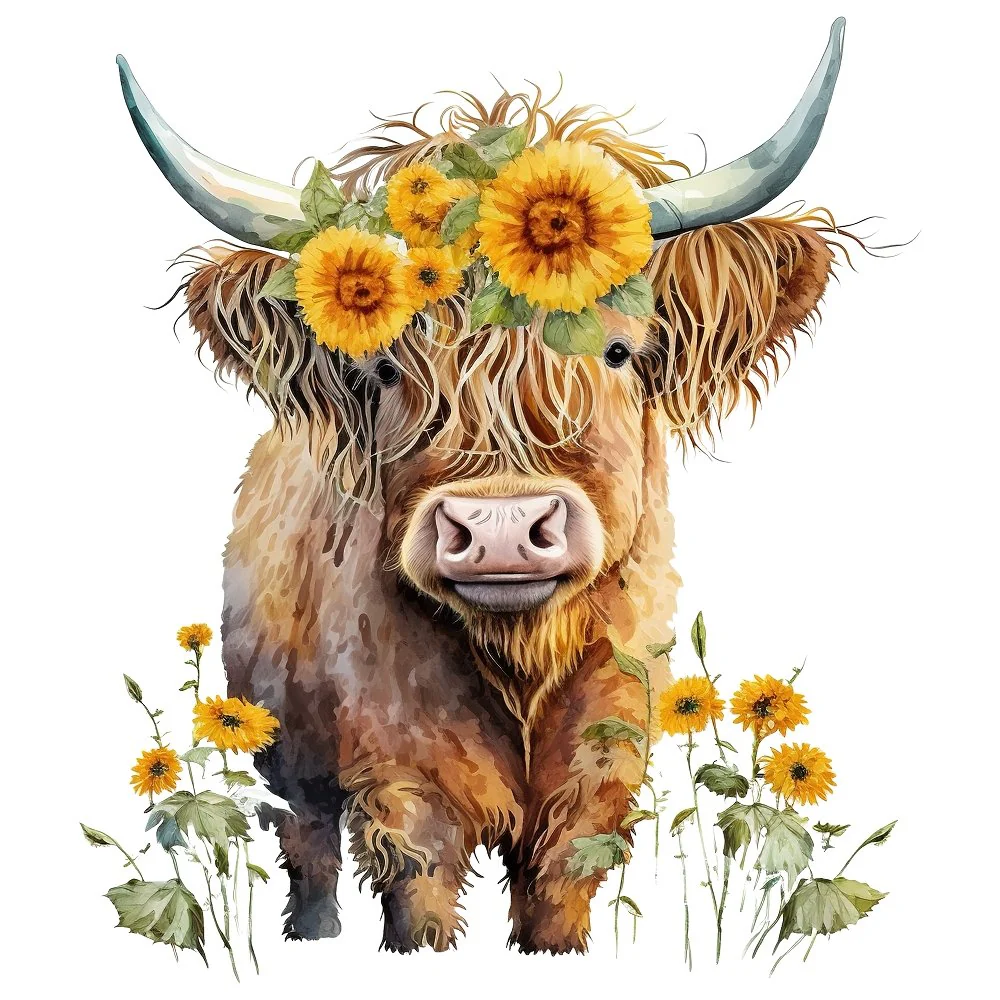 Sunflowers & Highland Cows #5 Fabric Panel