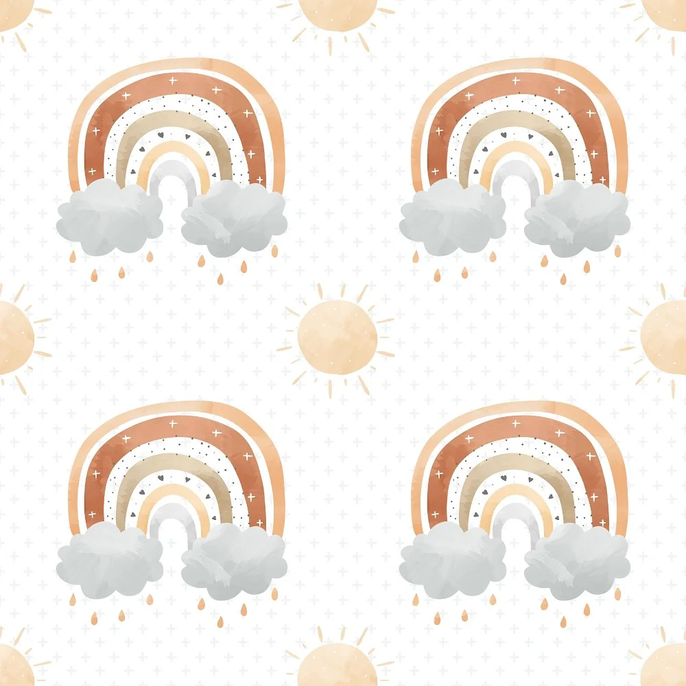 Sunny Day Rainbows Fabric - White