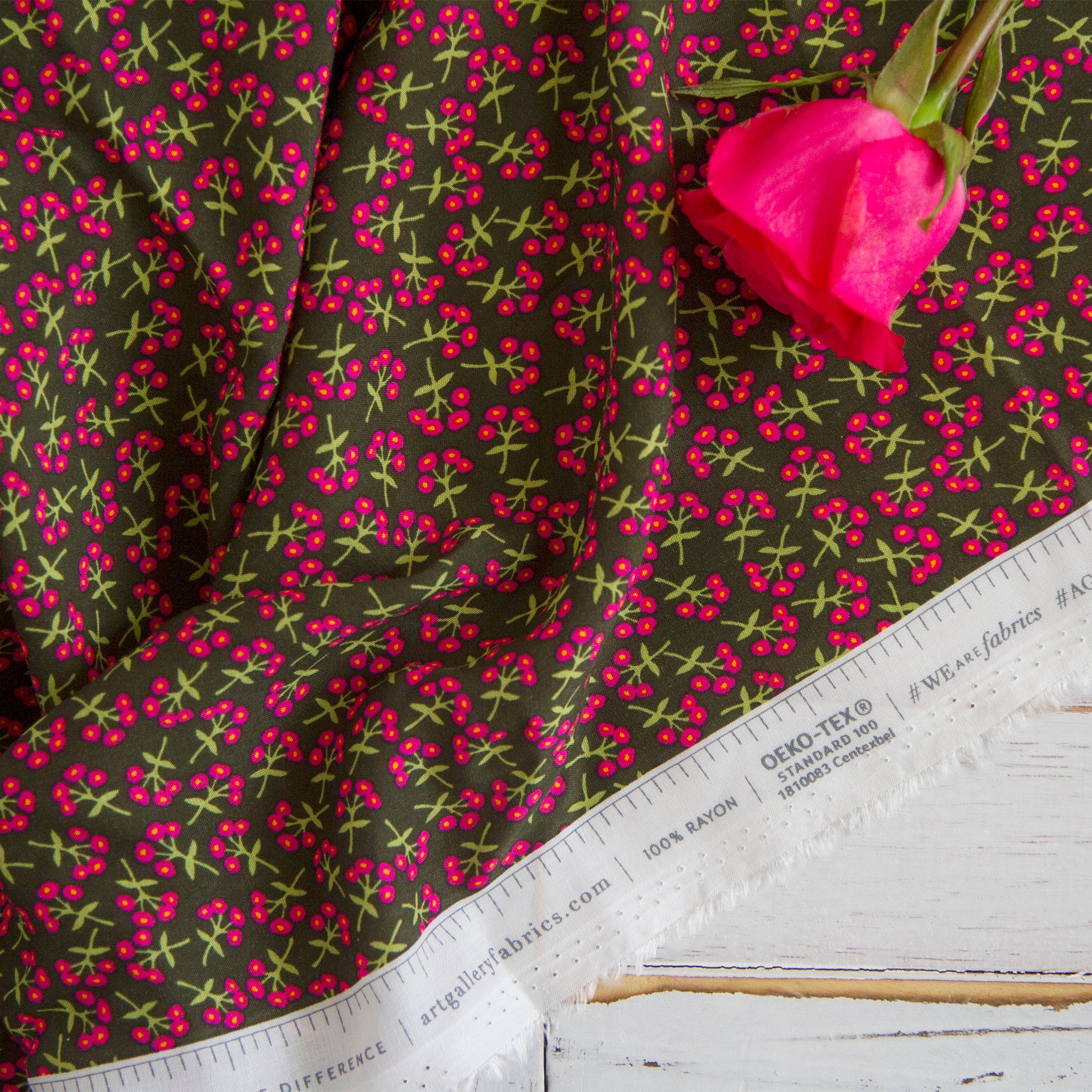 Sweet Floret Cerise Fabric in Rayon - Image 2