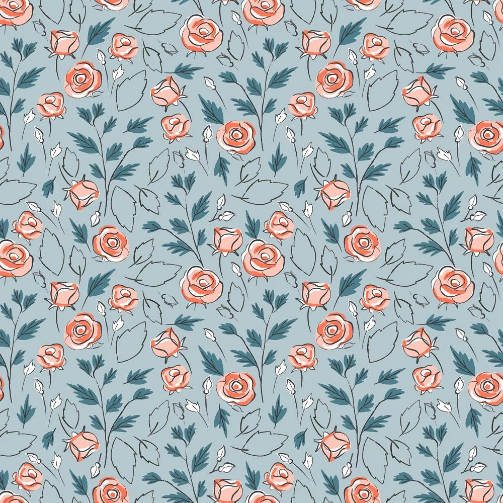 Sweet Like Roses Fabric - Blue
