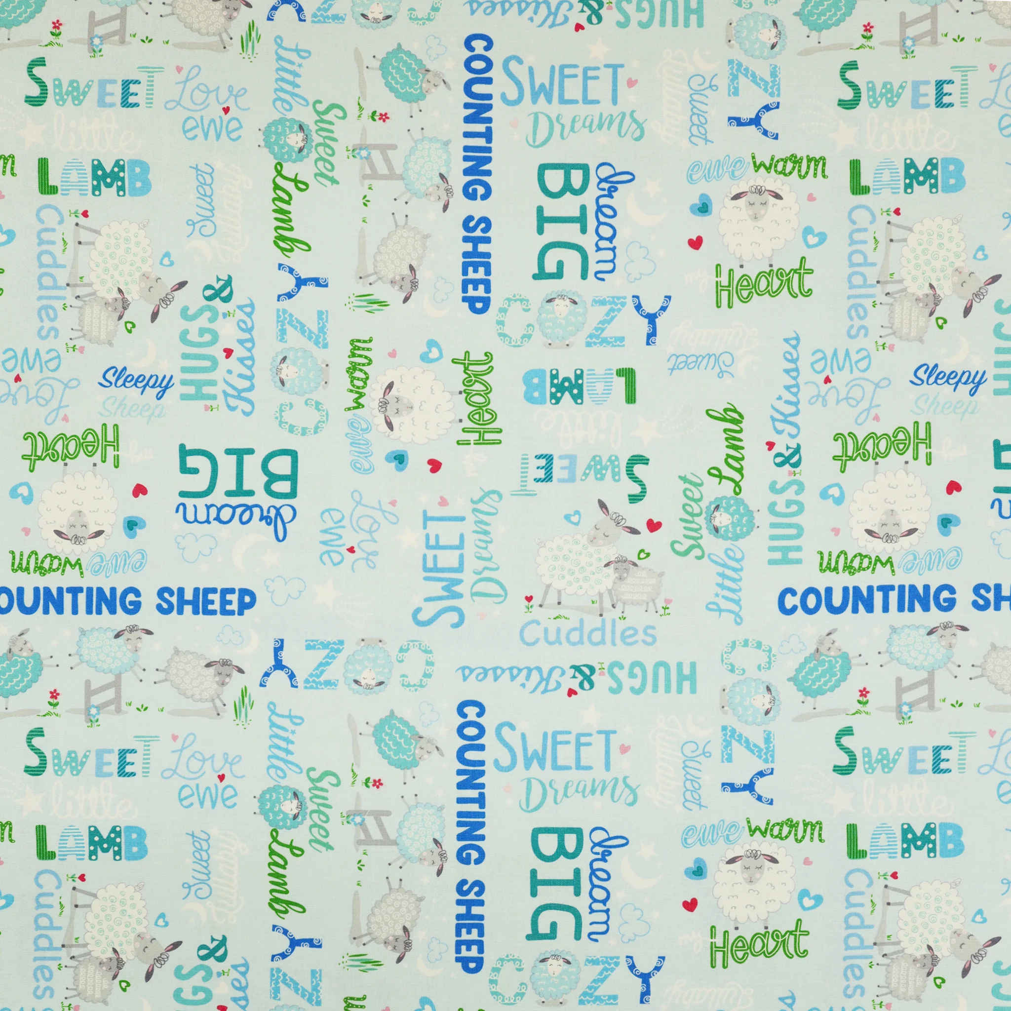 Sweet Little Lamb Fabric Collection - Sweet & Cozy Words Sky Blue