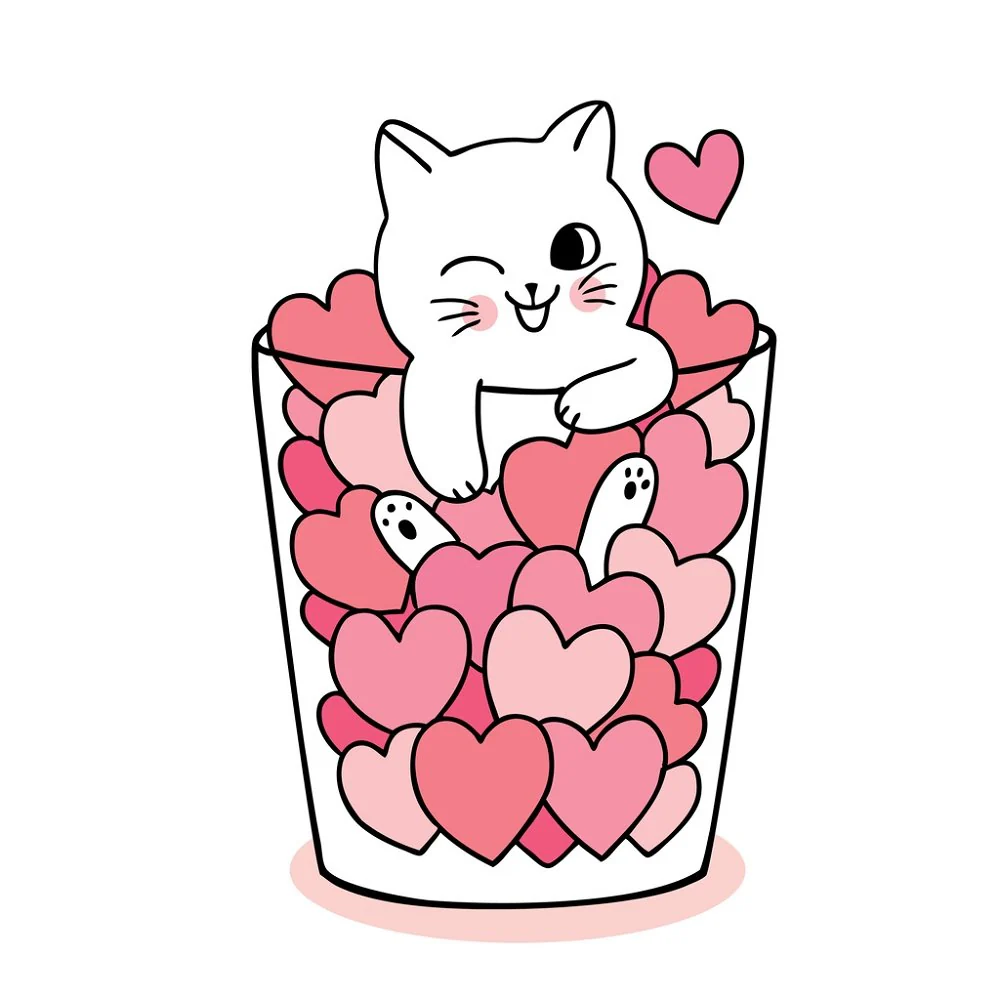 Sweet Valentine Cat Fabric Panel